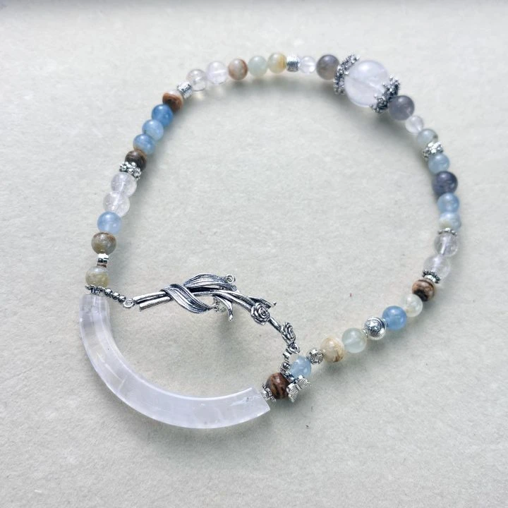 CB4069 白幽灵 方解石 海蓝宝 百搭水晶半镯