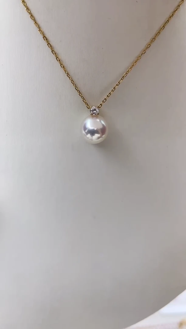 吊坠(不含链)18K金镶嵌海水珍珠特选戴妃吊坠9-9.5