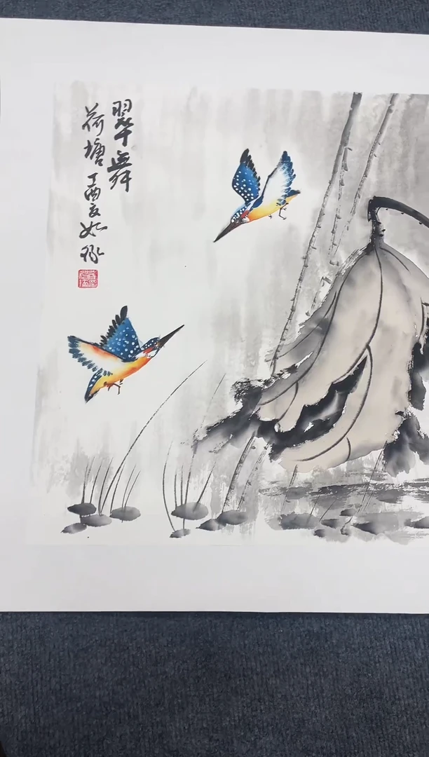 竖款精品斗方花鸟，