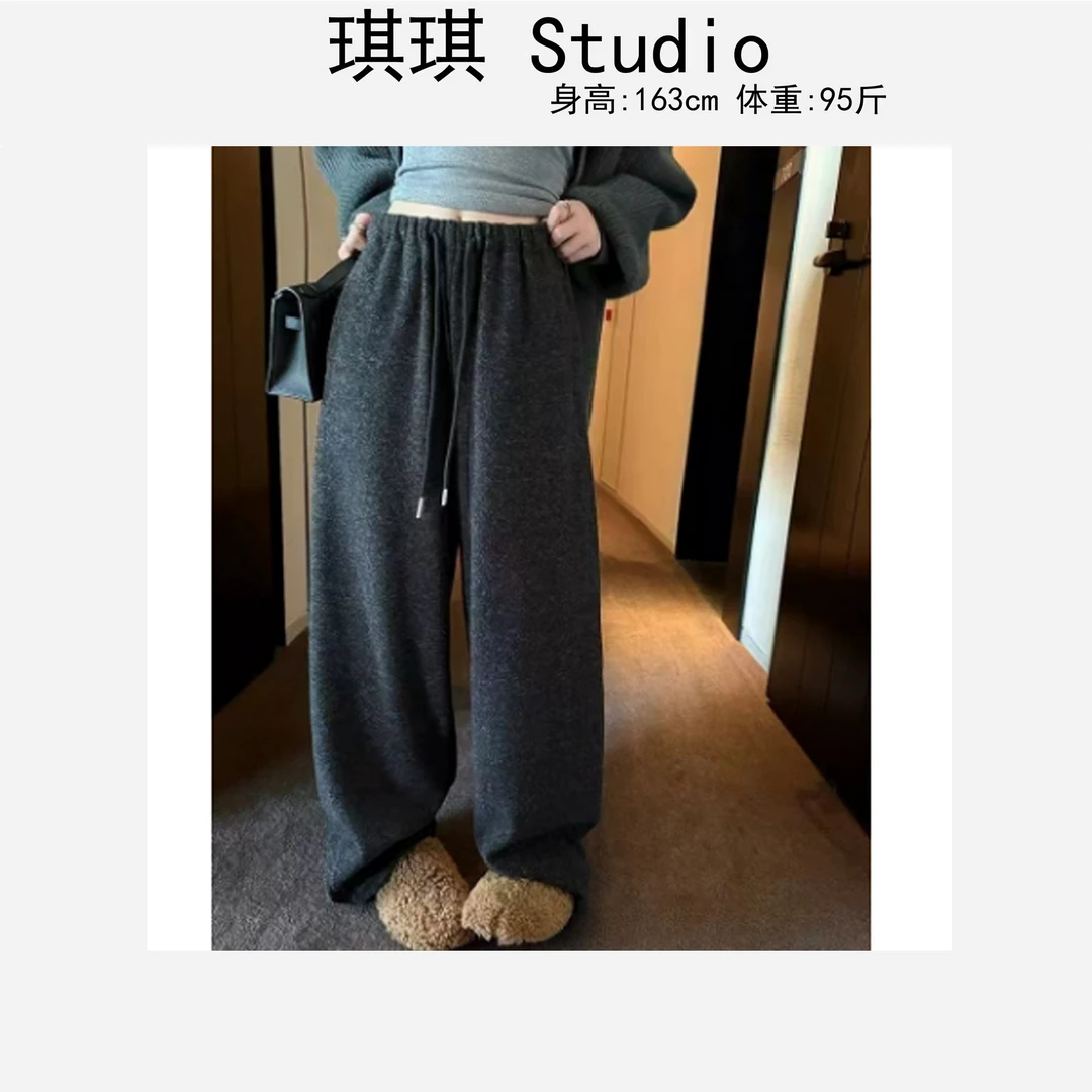冬季新款加绒加厚松紧腰抽绳高品质显瘦减龄百搭羊绒奶芙裤5993-X
