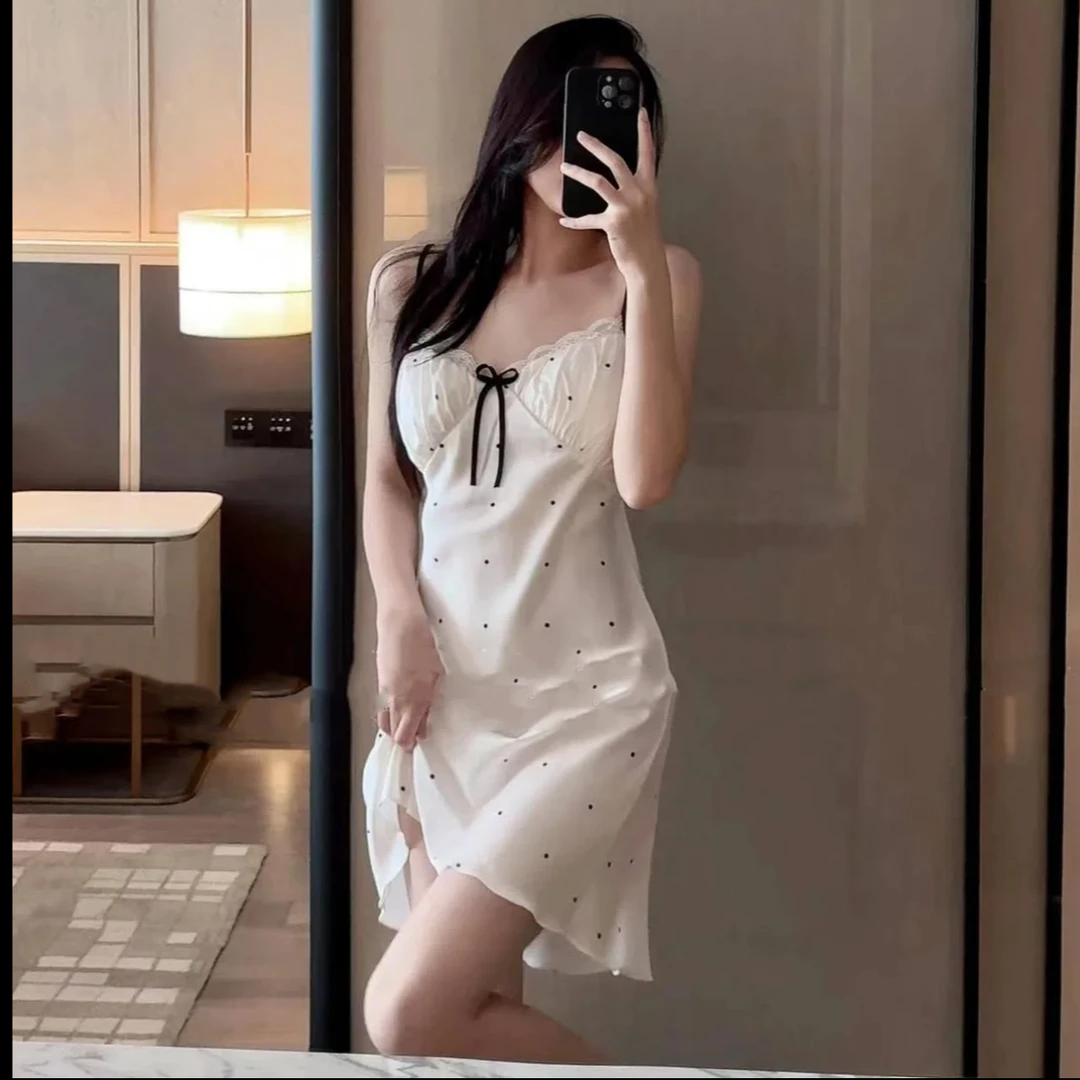 爆款新品夏季波点舒适吊带家居服睡衣女性感俏皮带胸垫睡裙