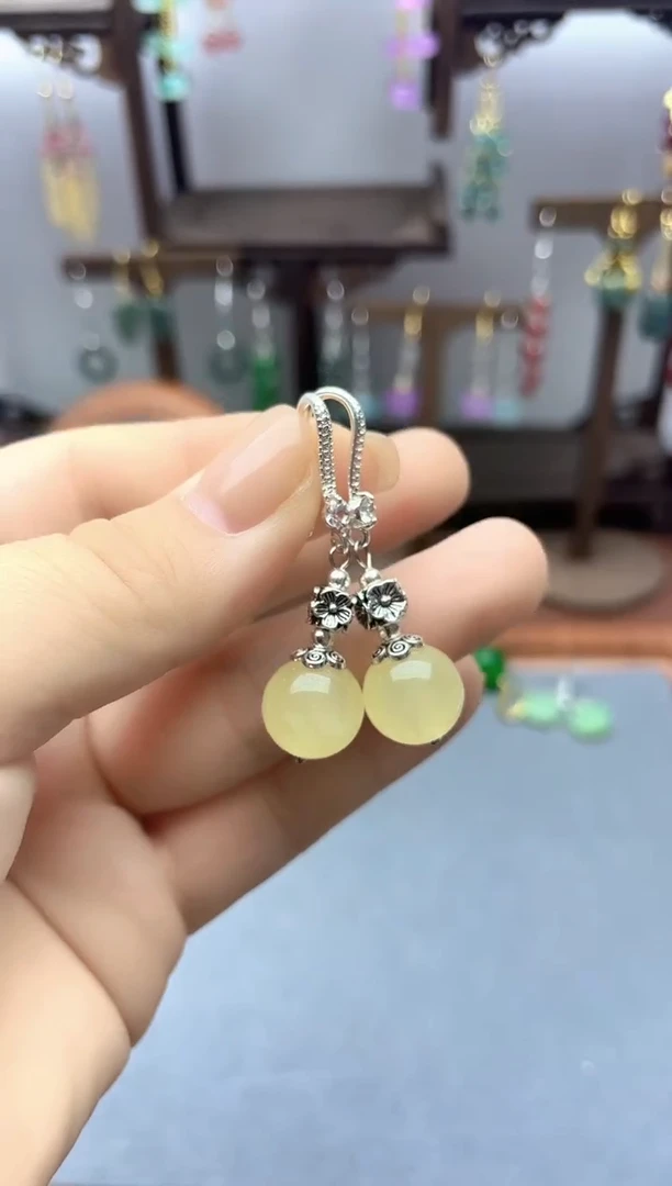 银S925镶嵌和田玉耳饰227000