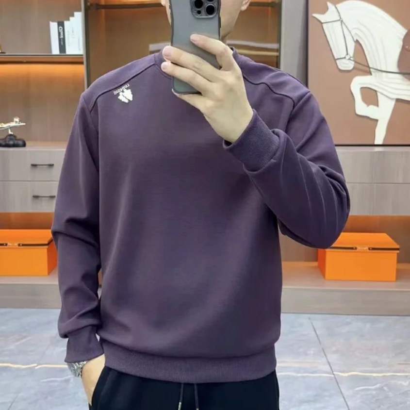 秋冬男士加绒加厚圆领百搭潮流时尚休闲刺绣小标柔软男士套头卫衣