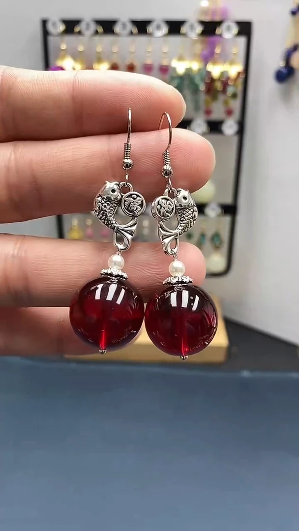 【闪购商品】血珀耳饰银S925镶嵌尺寸18mmQ3