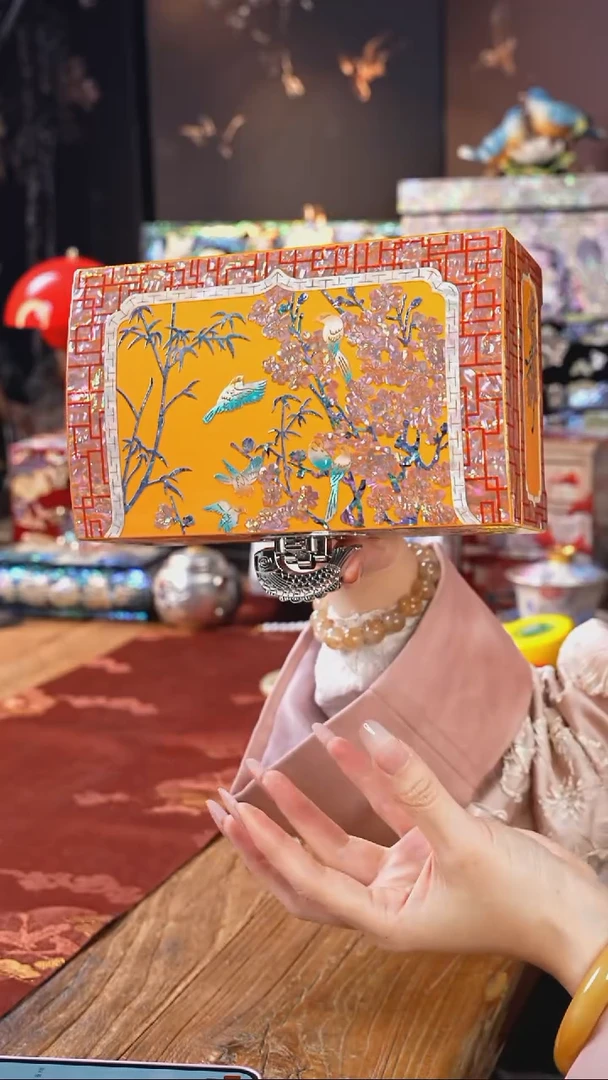 【闪购商品】瓷片螺钿工艺香椿木首饰盒