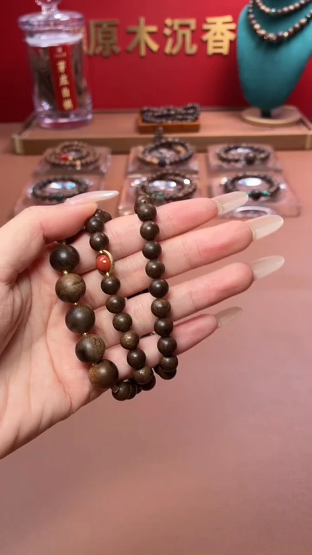 沉香手串沉水越南帝王玉化瘤疤白棋08配玉化瘤疤紫棋12三圈设计