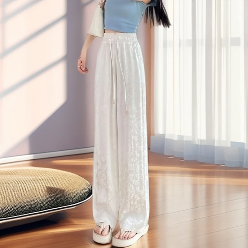 【雅岚女装】时尚洋气显瘦夏季提花窄版休闲阔腿裤女新款国风新中式