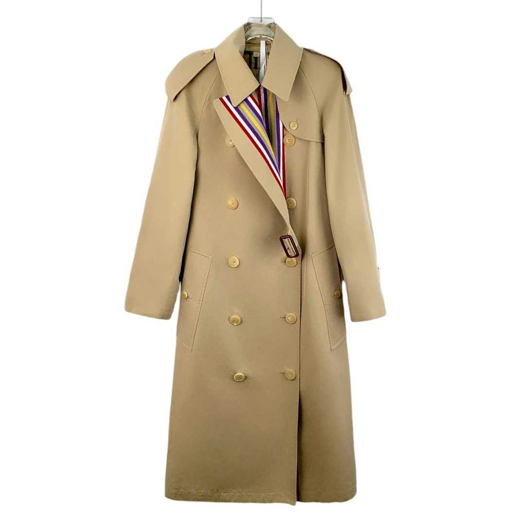 99新 BURBERRY/博柏利 DW0001棕色翻领双排扣腰带款风衣36