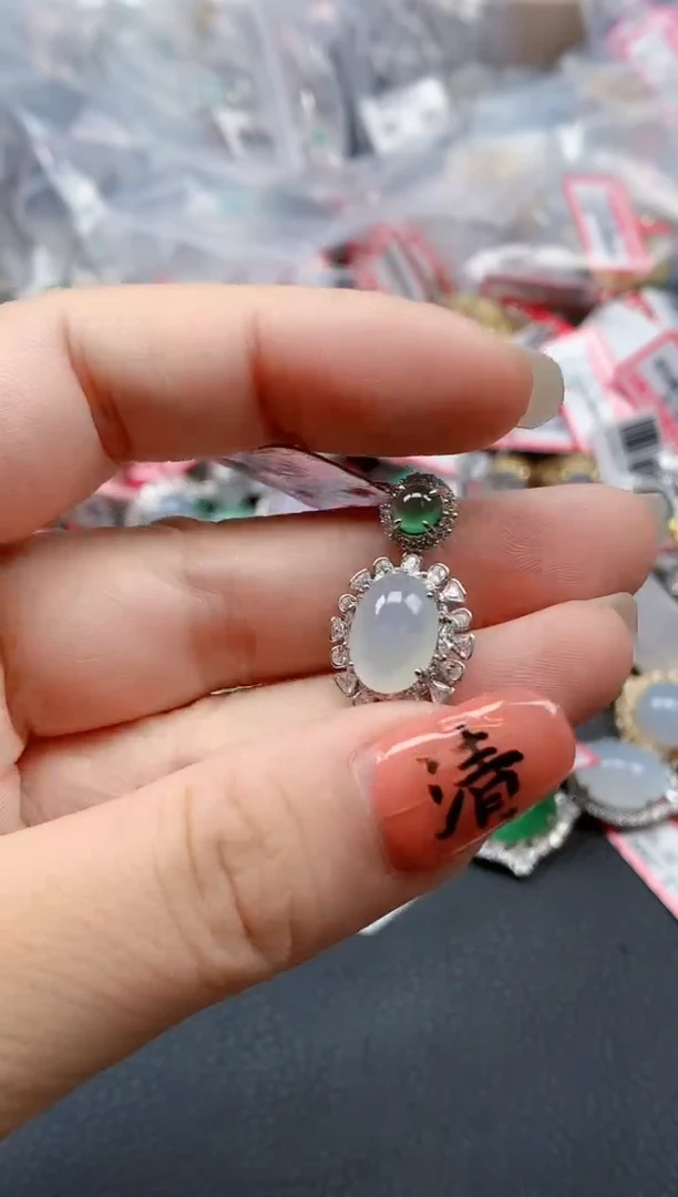 银S925镶嵌戒指翡翠天然A货缅甸翡翠