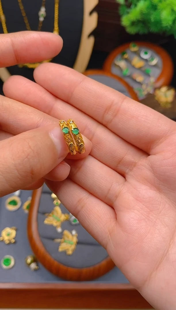 【闪购商品】翡翠耳饰银S925镶嵌花丝耳饰