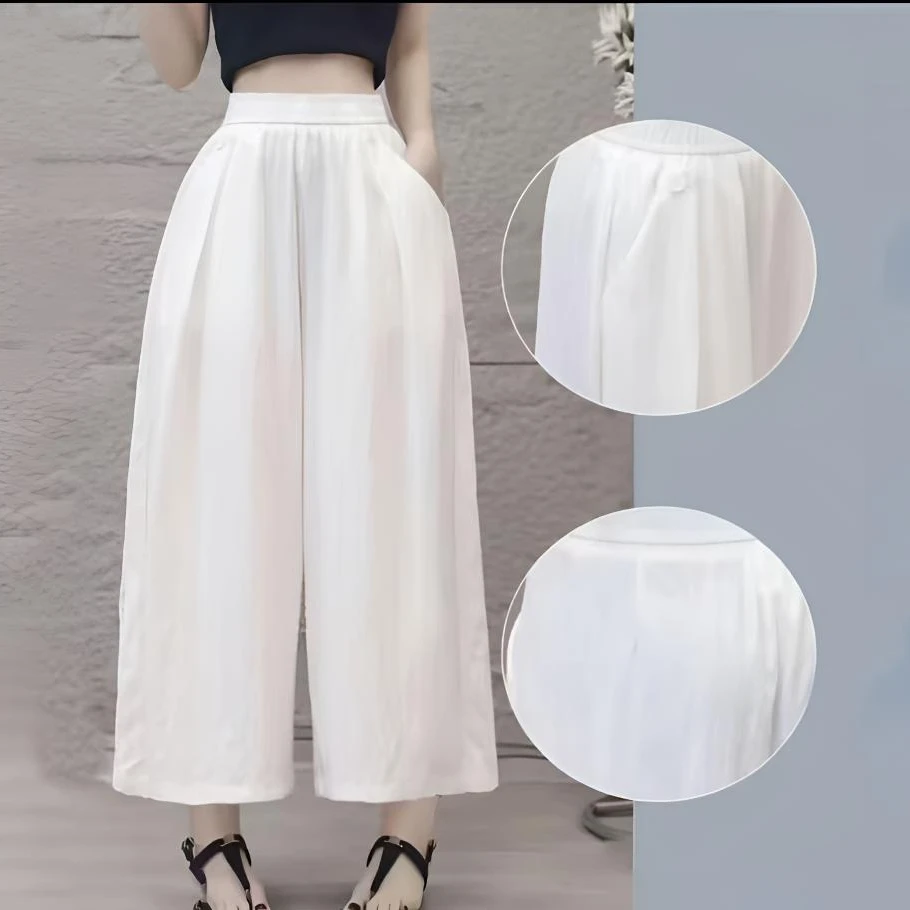 2025夏季新款中腰透气纯色阔腿裤薄款休闲减龄洋气气质显瘦九分裤