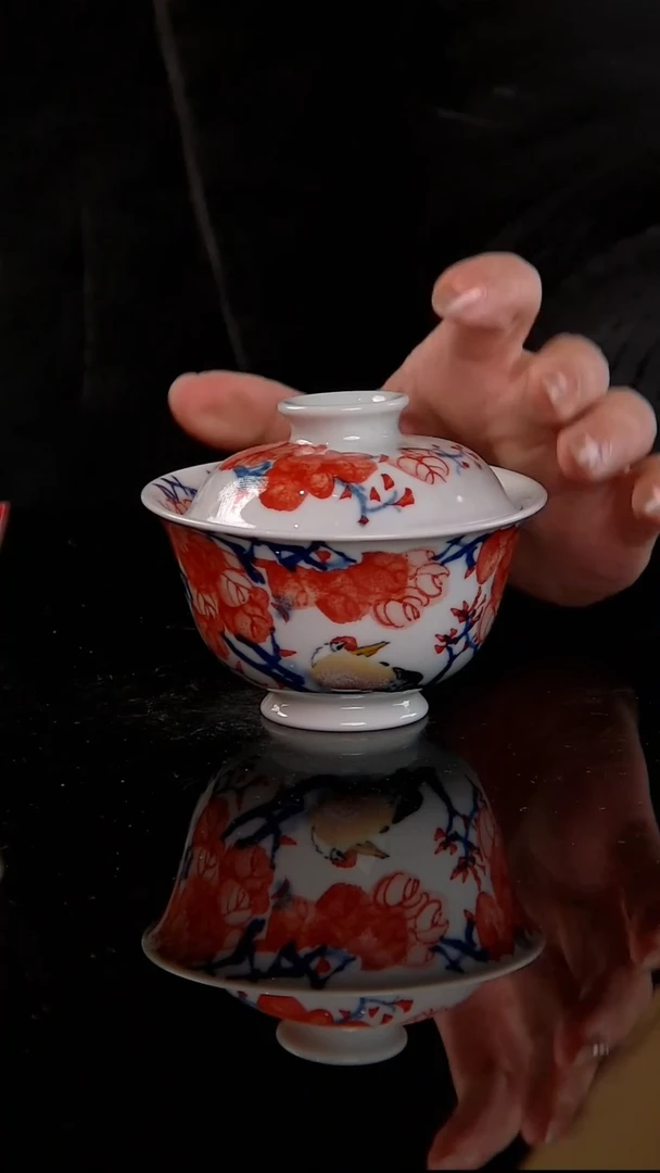 李华手绘青花红彩鸿运当头盖碗