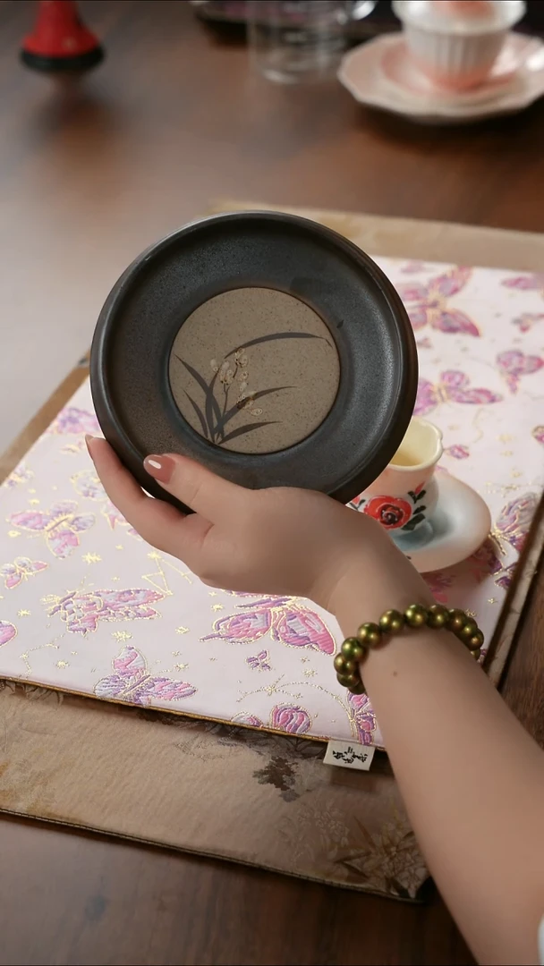 青云茶斋陶瓷茶具手绘兰花壶承