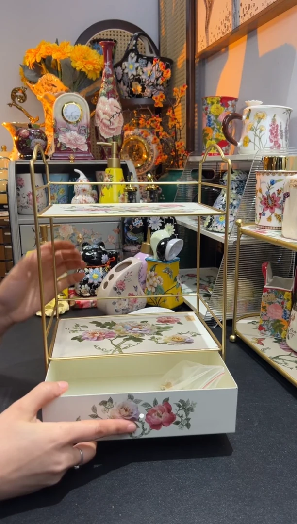 外贸陶瓷家居百货-双层铁艺带抽屉置物架