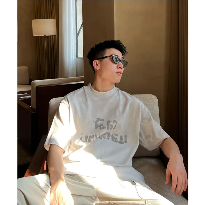 夏季新款纯棉美式复古T恤男重磅休闲百搭圆领短袖潮牌高级感夏装