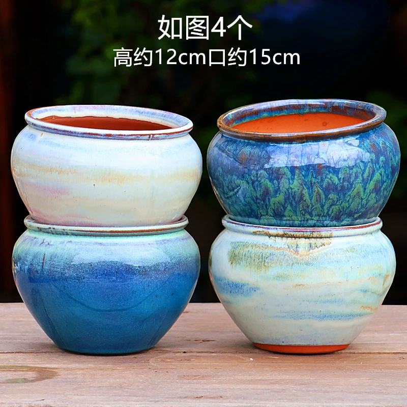 大口径矮宽花盆陶瓷家用阳台复古透气兰花盆栽多肉花盆