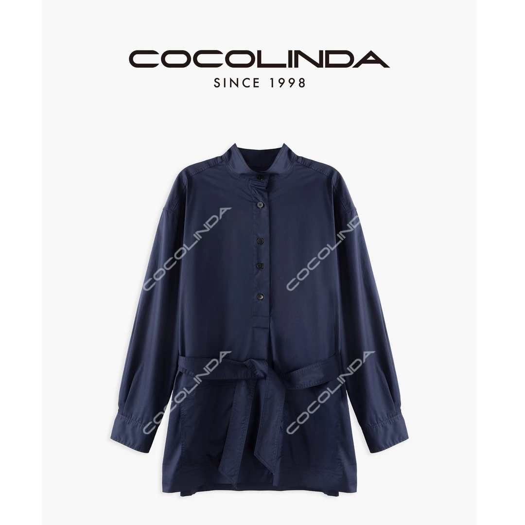 COCOLINDA  |  10棉法式风情薄款系带衬衫加长连衣裙风衣裙K3210