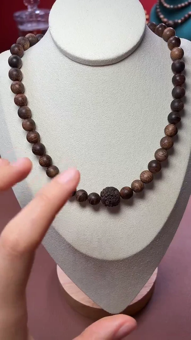 沉香手串沉水越南富森红土瘿子瘤疤08两圈设计款