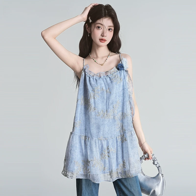 帛卡琪国风复古刺绣吊带背心裙宫廷风松弛感宽松垂感纯欲上衣夏