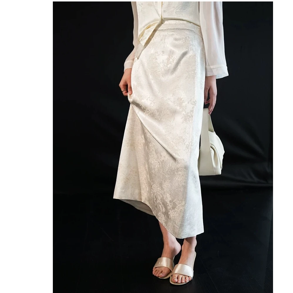 缎面串珠重工半身裙气质复古法式日常中国风【6959】