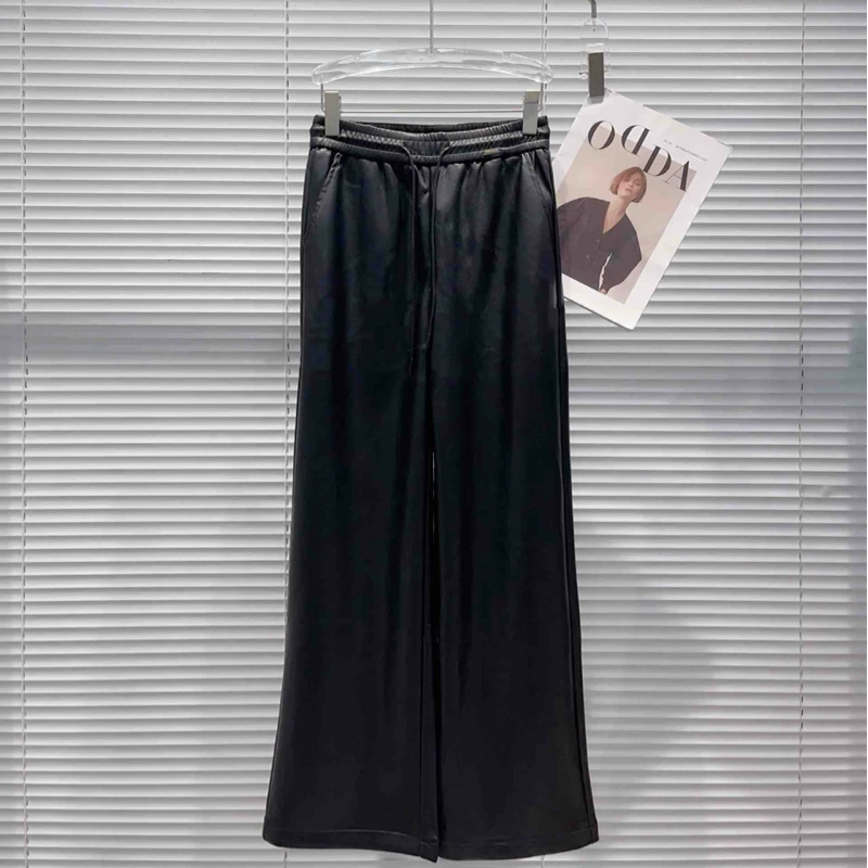 筒裤褶皱气质高腰阔腿裤夏季黑色百搭潮流休闲裤开叉垂感宽松