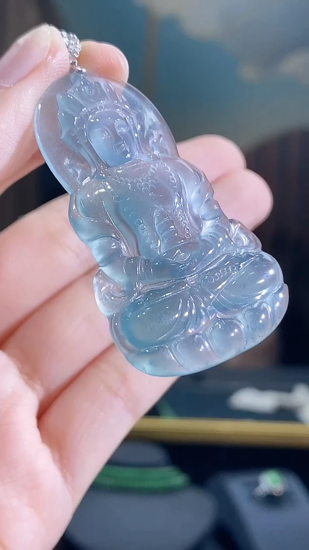 翡翠未镶嵌颈饰天然A货翡翠度母观音吊坠