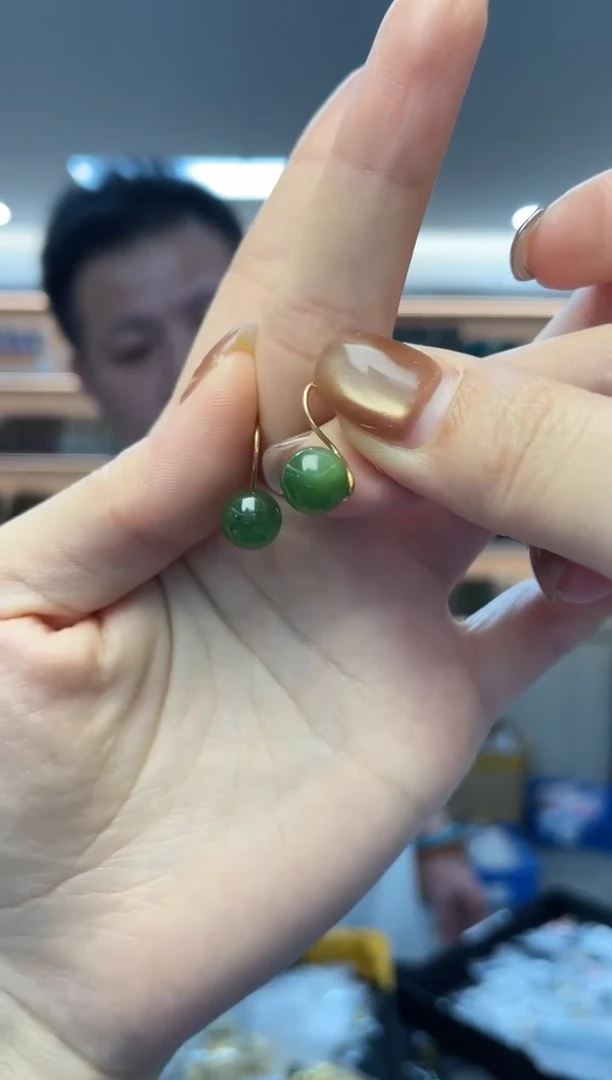 银S925镶嵌和田玉耳饰（多样性发一件）