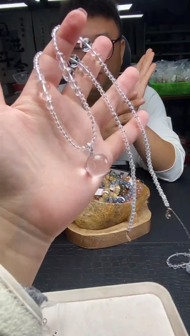 未镶嵌手串水晶白水晶泡泡珠项链吊坠一套