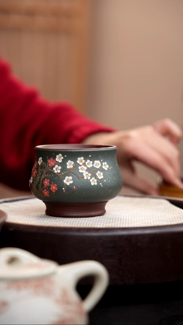 【闪购商品】紫砂茶壶雪绿粉浆将军杯梅花