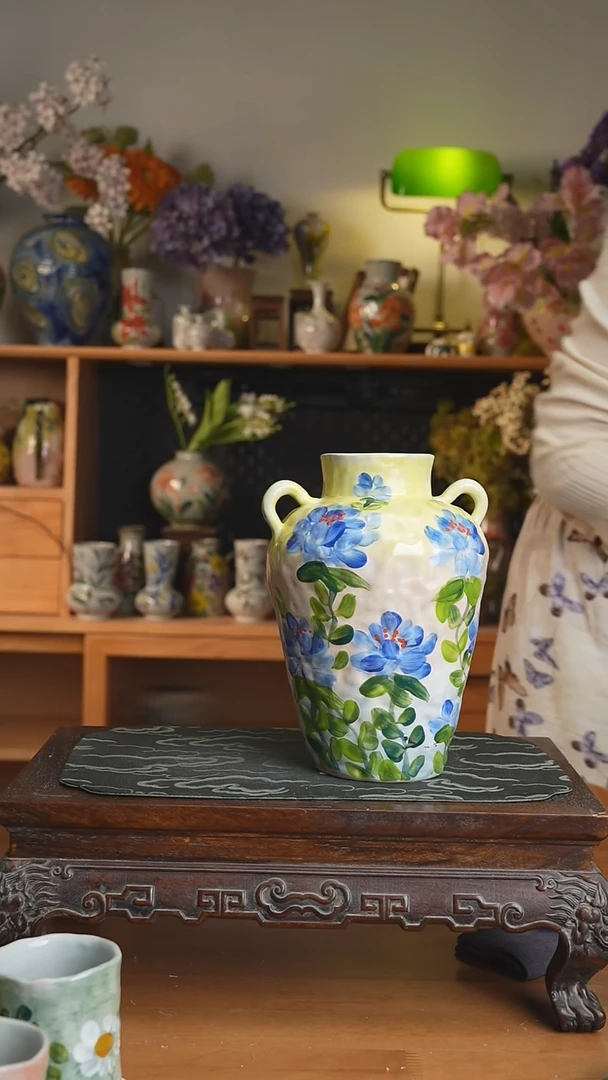 摆件不带花景德镇手工手绘陶瓷花瓶赏瓶