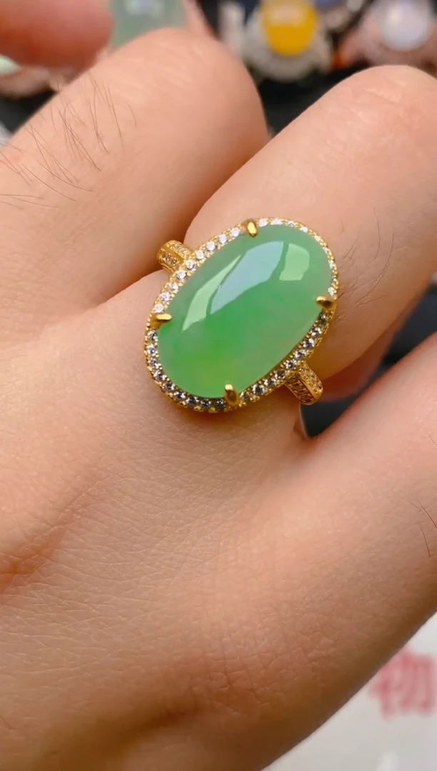 翡翠戒指银S925镶嵌天然