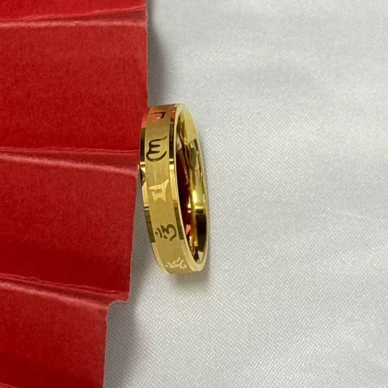 【小鹏黄金】足金999六字箴言戒指5D工艺