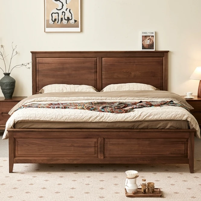 北美黑胡桃木床美式简约实木家用卧室双人床主卧大床