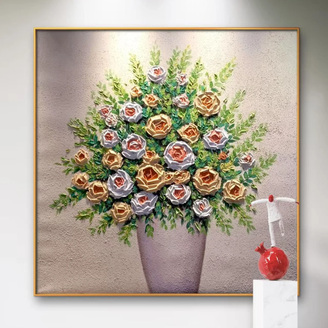 玫瑰餐厅手工油画客厅卧室餐厅装饰挂画客厅2025餐厅画网红款挂画