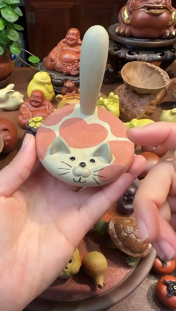 紫砂茶宠猫咪支架粉