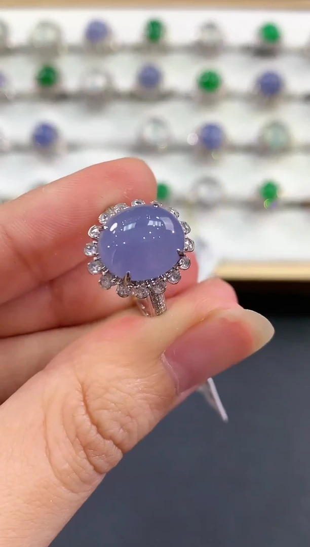 翡翠戒指18K金镶嵌V20春日珠宝紫货有色差