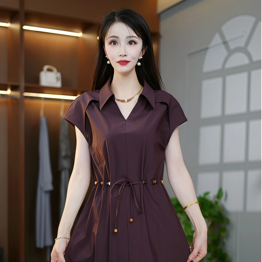 夏季法式收腰显瘦高货欧版宽松洋气设计高级感休闲连衣裙M-4XL