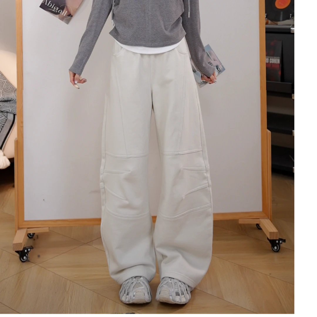 2025冬季新款32号加绒加厚挺括拼接小弯刀休闲裤女装