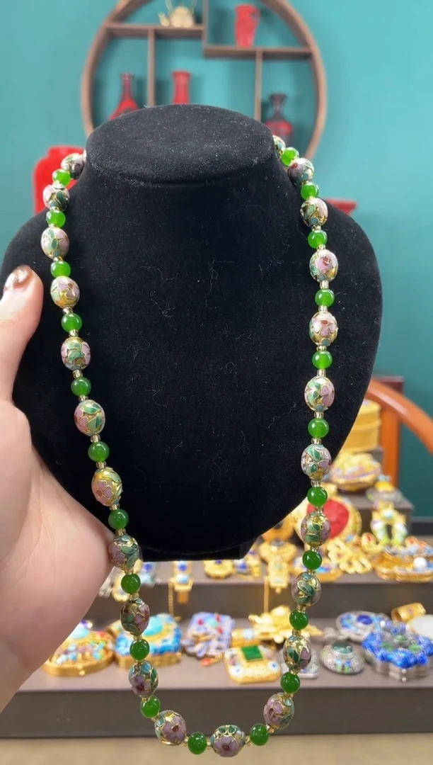 非遗景泰蓝金地枣珠项链