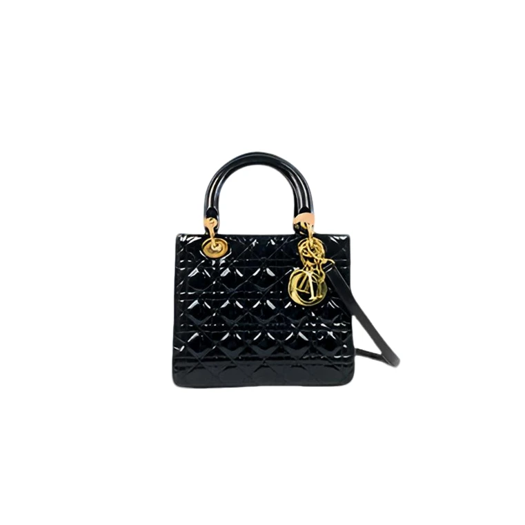 99新 DIOR/迪奥 五格漆皮戴妃黑金/黑银