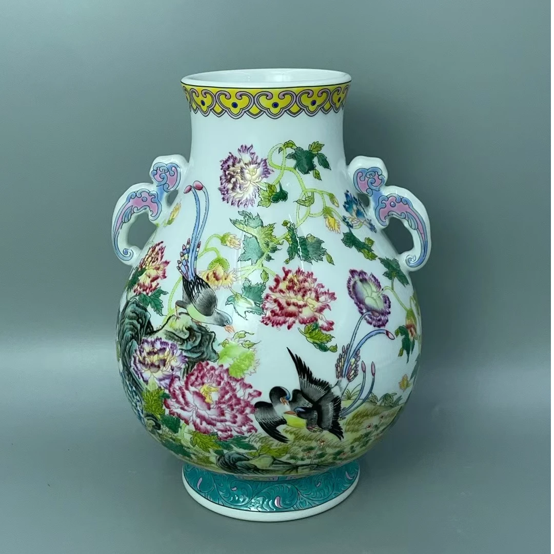 景德镇陶瓷/粉彩/花鸟福筒尊