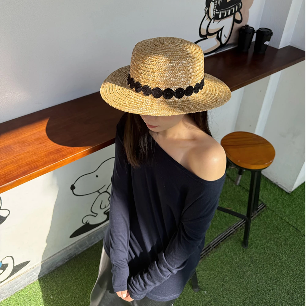 MUSTKOO/玛诗杜法式草帽女沙滩小众遮阳帽编织春夏MH-6534