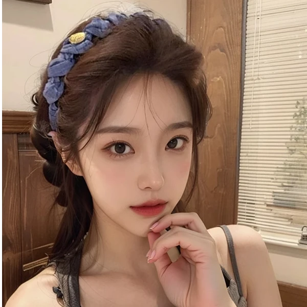 金标褶皱牛仔发箍女高颅顶头箍高级感洋气发卡简约2025新款锯齿款