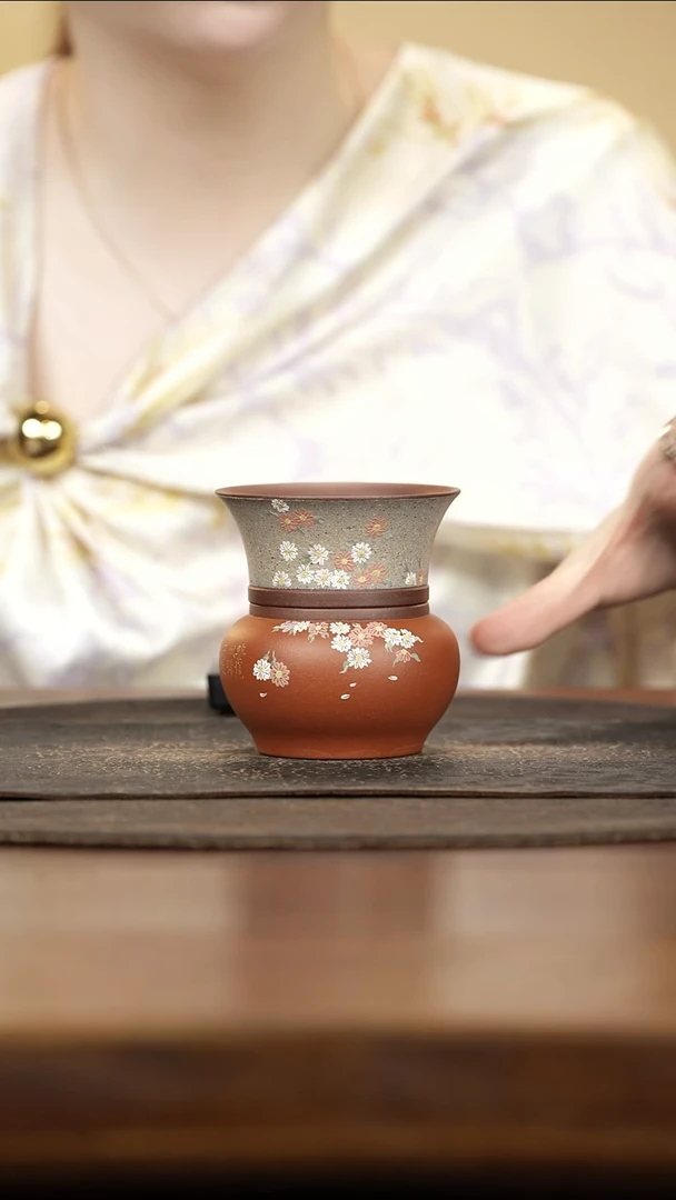 紫砂茶叶罐泥绘雏菊分离罐