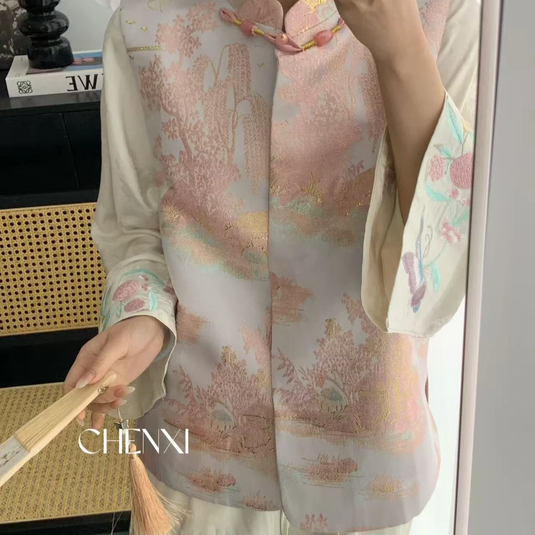 烟柳｜国风新中式缎面提花马甲-6144