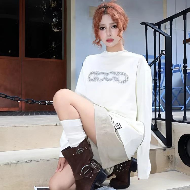 380克闪亮地图亮片圆领情侣休闲长袖T恤