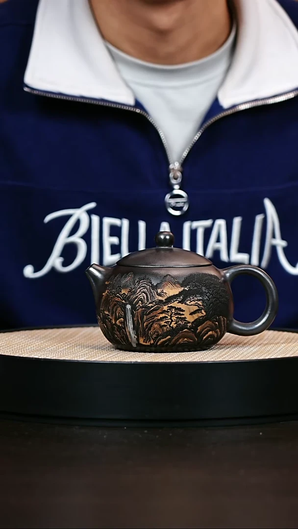 茶壶紫砂土骨石黄彩绘西施300cc