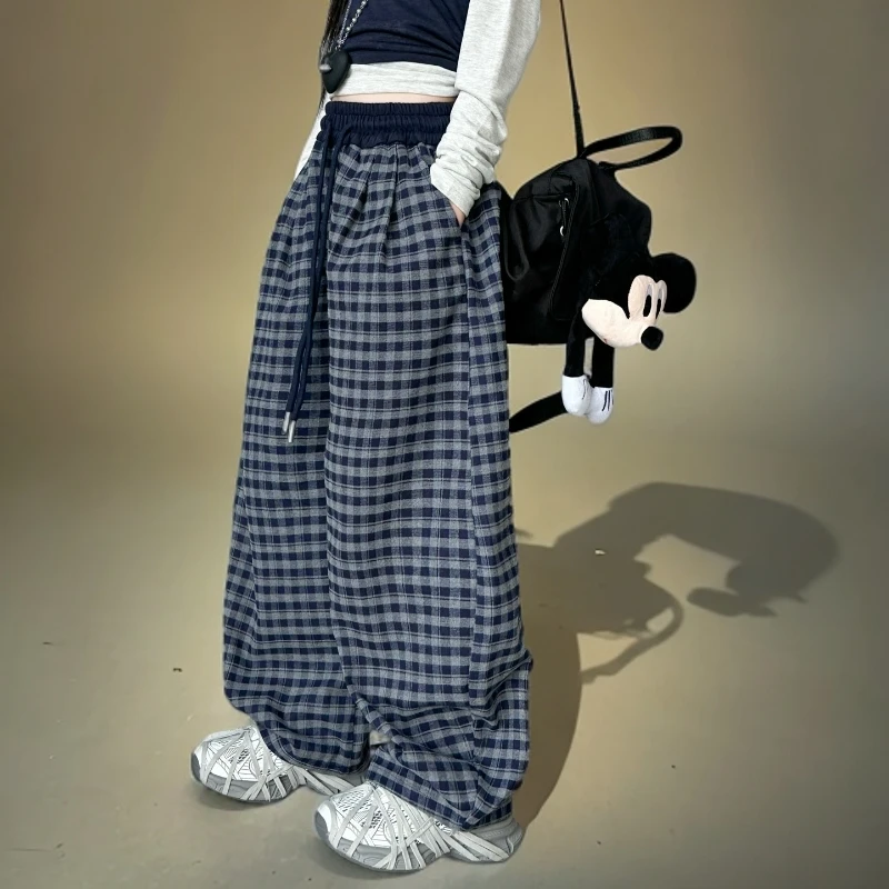 儿童秋装2025新款大女童装格子裤子春秋款运动针织卫裤秋季直筒裤