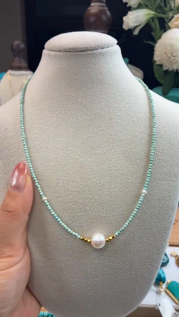 银S925镀金镶嵌绿松石项链1