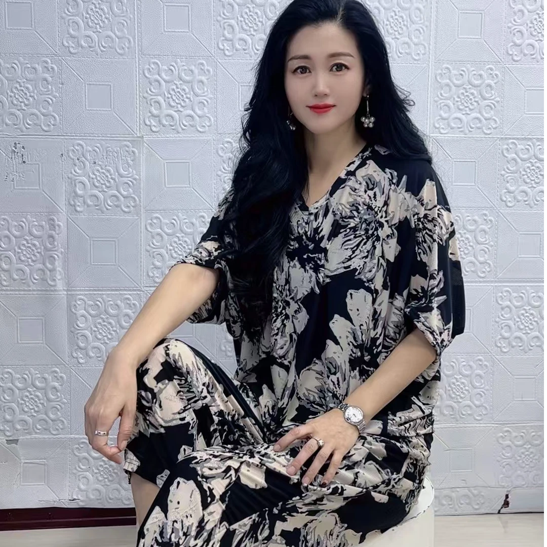 花女人8038洋气时尚休闲气质宽松显瘦薄款大码网红女士家居套装